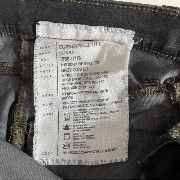 CURRENT ELLIOTT The Soho Zipped Stiletto Jeans Grey Coated Retro Skinny Size 25 - Picture 9 of 10